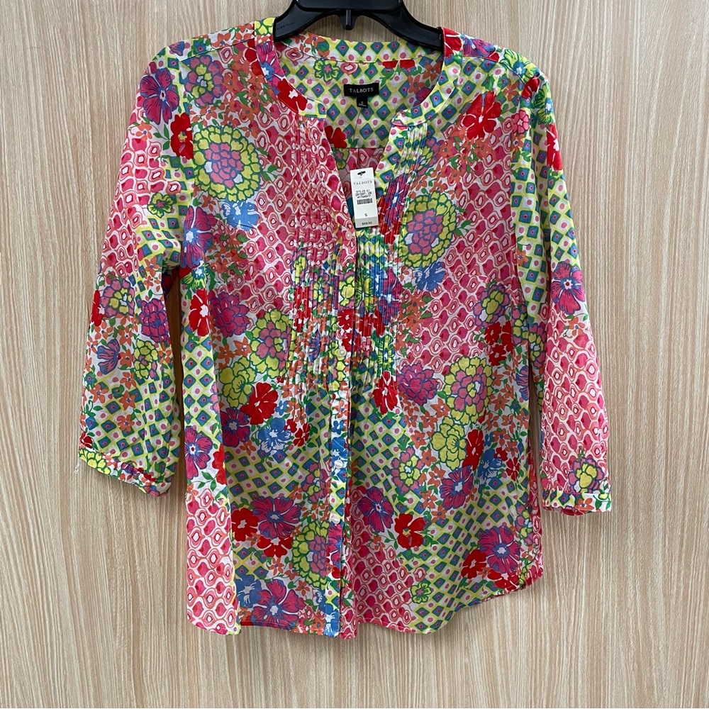 NWT Talbots Pink Print Blouse Size Small